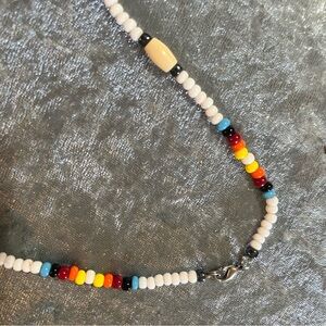 Vintage Colorful Beaded Necklace with Cream and Black Accents